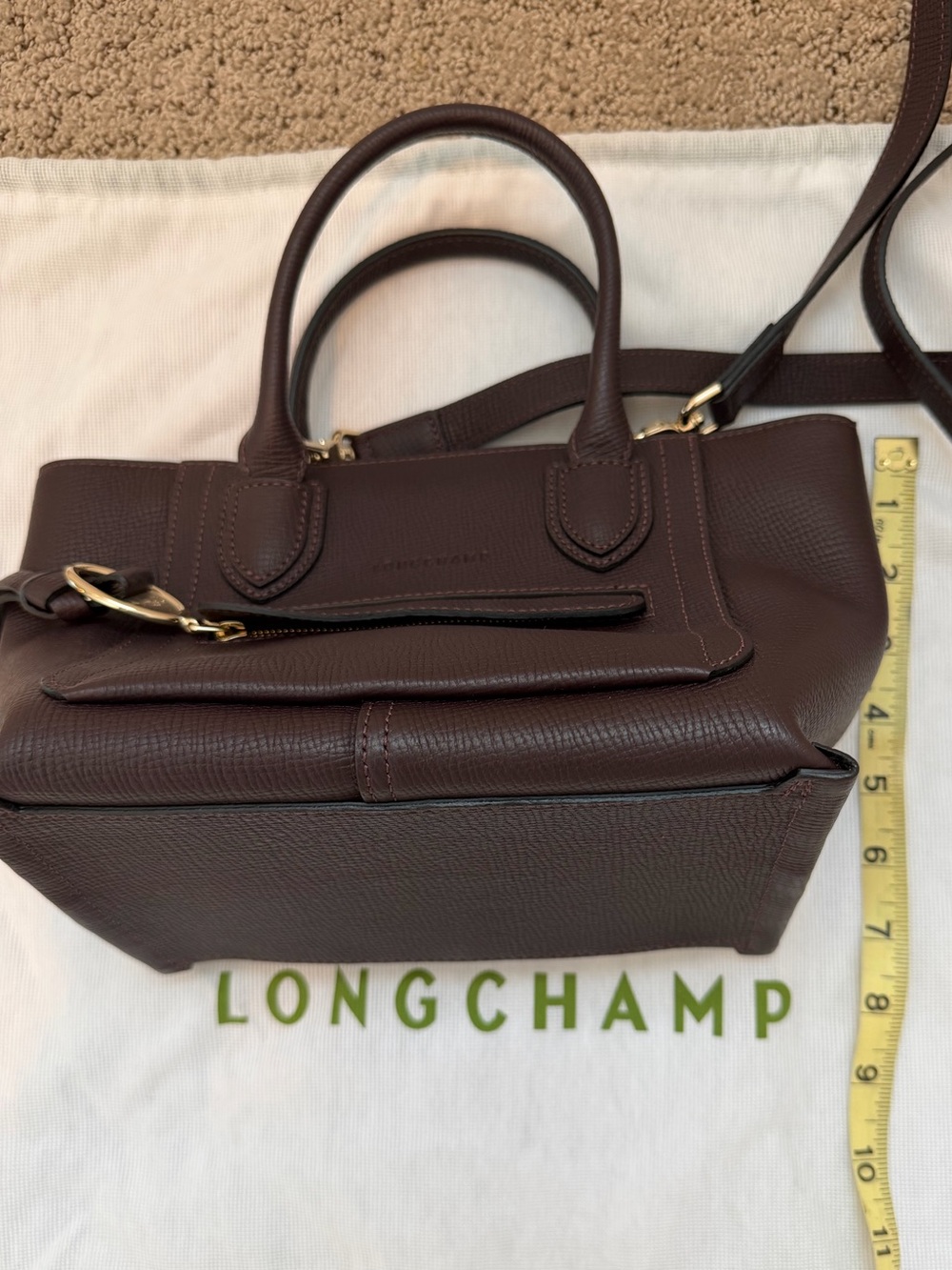 Longchamp Dark Purple Pebbled Leather Crossbody Mailbox Bag with Gold Hardware - Picture 7 of 9